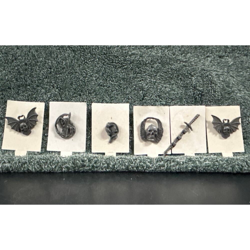 6 Individual Vintage Metal Pins Skulls Sharpies Motor Cycle Grim Reaper
